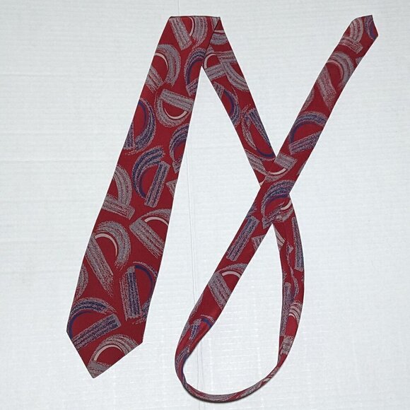 Oscar de la Renta Silk Tie Red Gray Blue - Picture 1 of 5